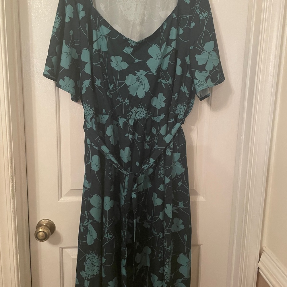 BloomChic Black and Green Flutter Sleeve Maxi Dress